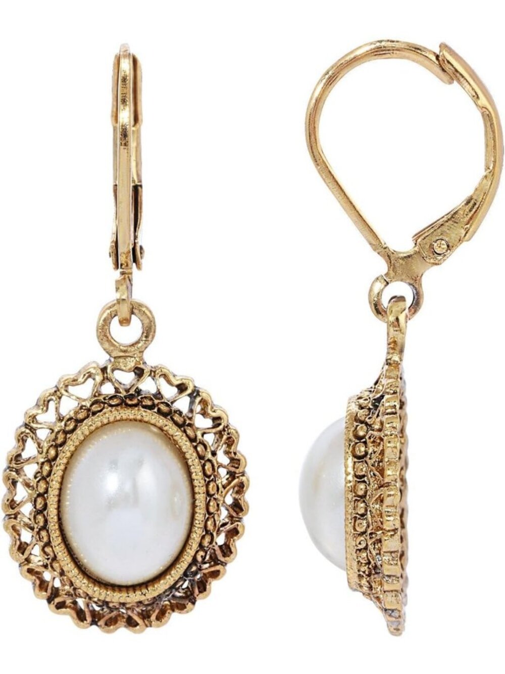 Elegant Oval Stone Heart Frame Drop Earrings, 14K Gold Dipped, USA-Made